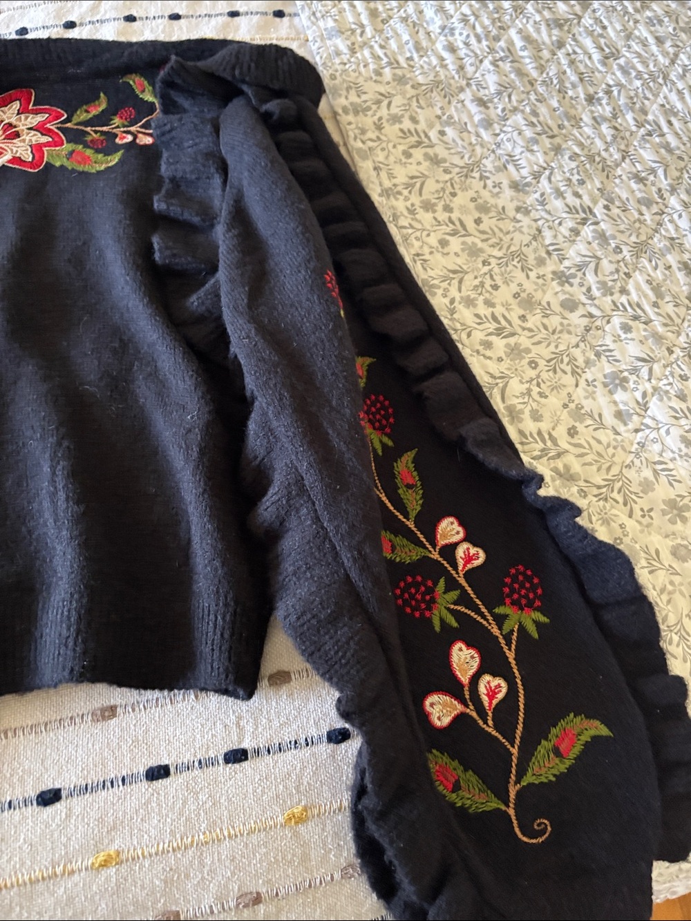 FARM Rio Black Cardigan with Red, Green and Cream Floral Embroidery - Picture 11 of 12